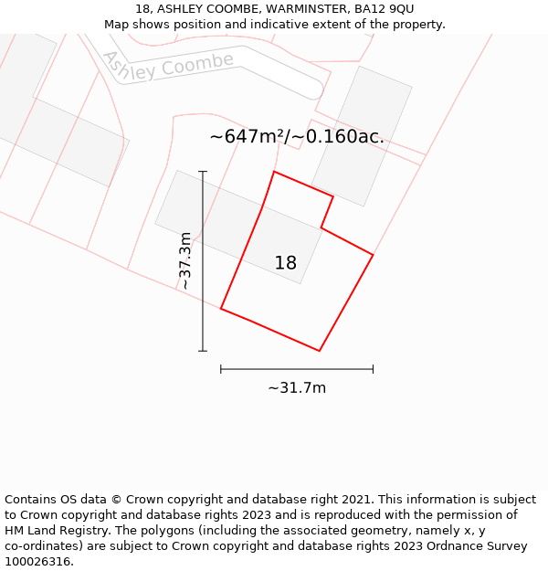 18, ASHLEY COOMBE, WARMINSTER, BA12 9QU: Plot and title map