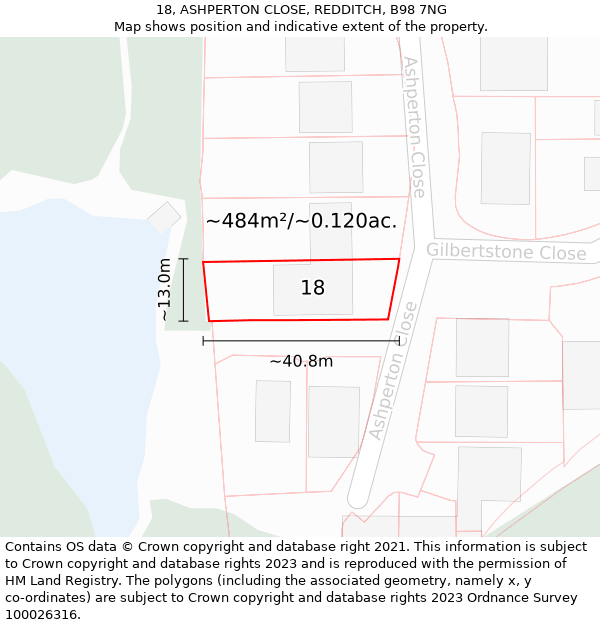 18, ASHPERTON CLOSE, REDDITCH, B98 7NG: Plot and title map