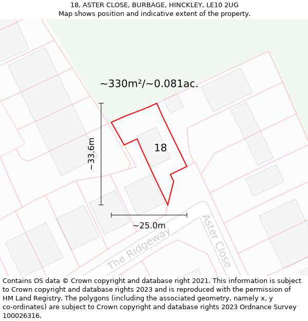 18, ASTER CLOSE, BURBAGE, HINCKLEY, LE10 2UG: Plot and title map