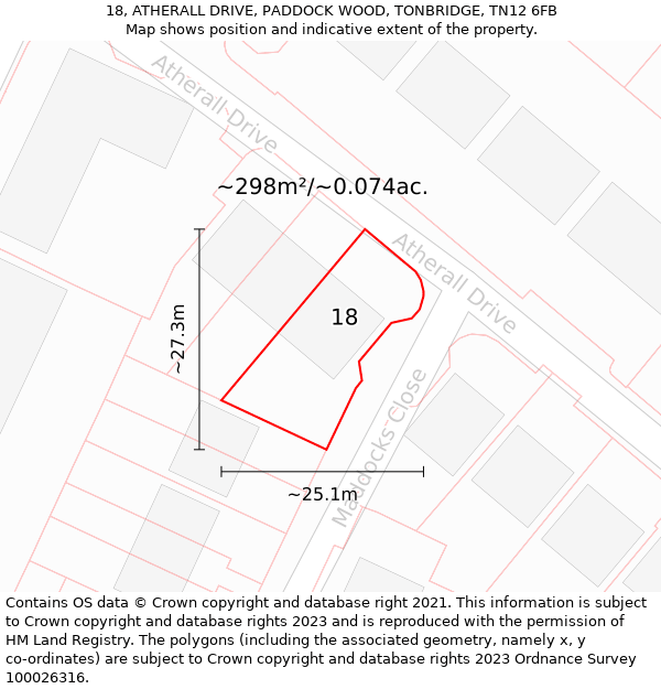 18, ATHERALL DRIVE, PADDOCK WOOD, TONBRIDGE, TN12 6FB: Plot and title map