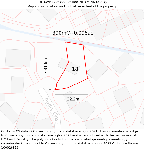 18, AWDRY CLOSE, CHIPPENHAM, SN14 0TQ: Plot and title map