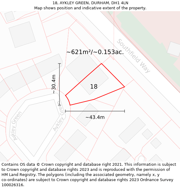 18, AYKLEY GREEN, DURHAM, DH1 4LN: Plot and title map