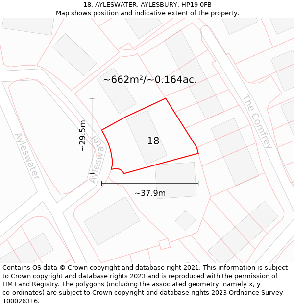 18, AYLESWATER, AYLESBURY, HP19 0FB: Plot and title map