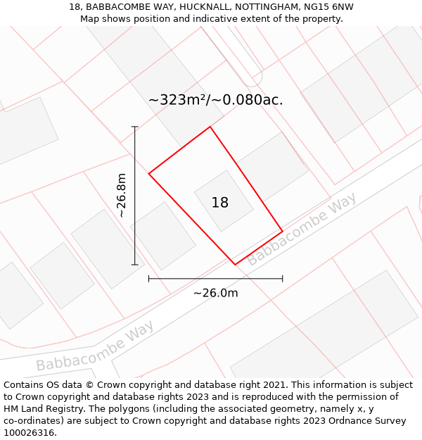 18, BABBACOMBE WAY, HUCKNALL, NOTTINGHAM, NG15 6NW: Plot and title map