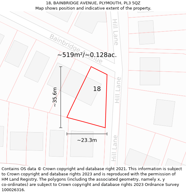18, BAINBRIDGE AVENUE, PLYMOUTH, PL3 5QZ: Plot and title map