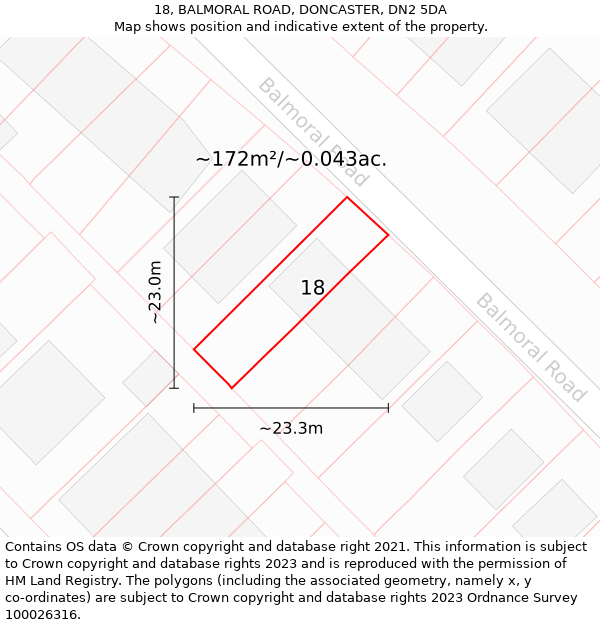 18, BALMORAL ROAD, DONCASTER, DN2 5DA: Plot and title map