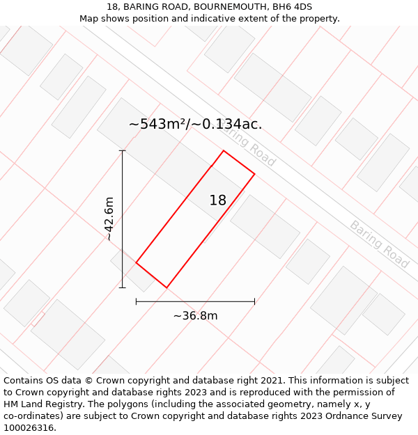 18, BARING ROAD, BOURNEMOUTH, BH6 4DS: Plot and title map