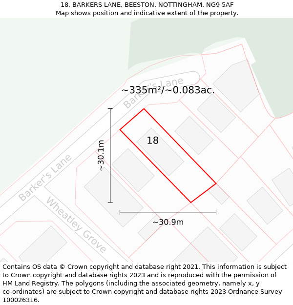 18, BARKERS LANE, BEESTON, NOTTINGHAM, NG9 5AF: Plot and title map