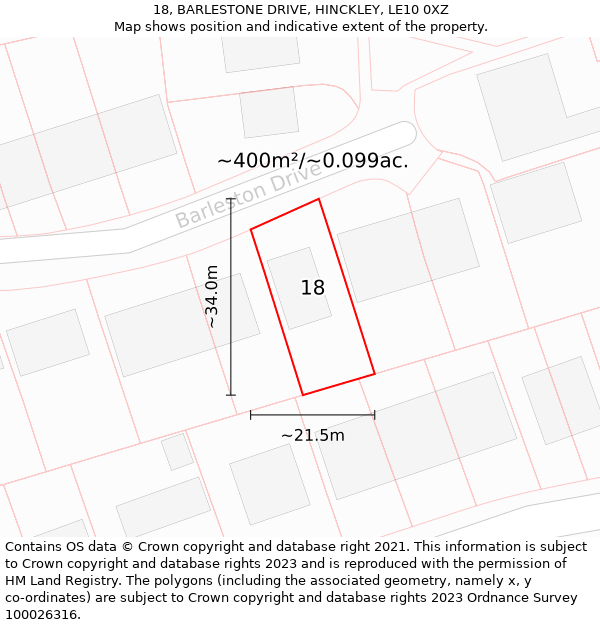 18, BARLESTONE DRIVE, HINCKLEY, LE10 0XZ: Plot and title map