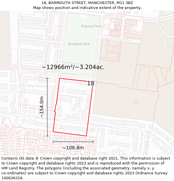 18, BARMOUTH STREET, MANCHESTER, M11 3BZ: Plot and title map