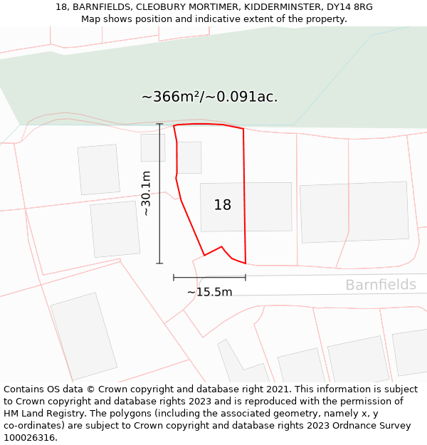 18, BARNFIELDS, CLEOBURY MORTIMER, KIDDERMINSTER, DY14 8RG: Plot and title map