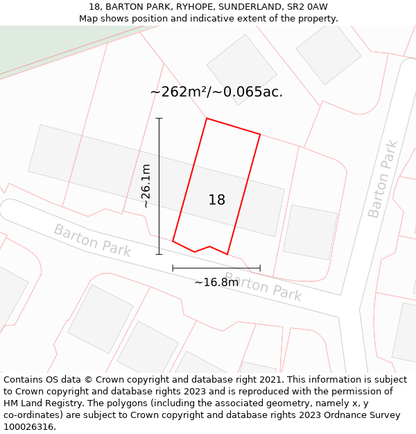 18, BARTON PARK, RYHOPE, SUNDERLAND, SR2 0AW: Plot and title map