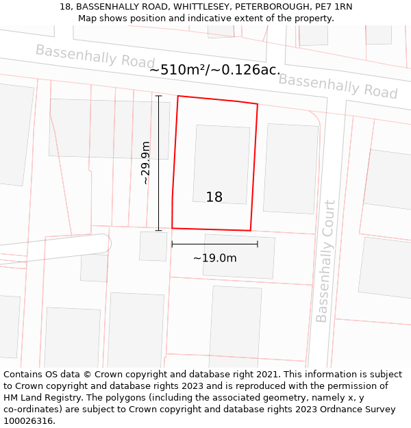 18, BASSENHALLY ROAD, WHITTLESEY, PETERBOROUGH, PE7 1RN: Plot and title map