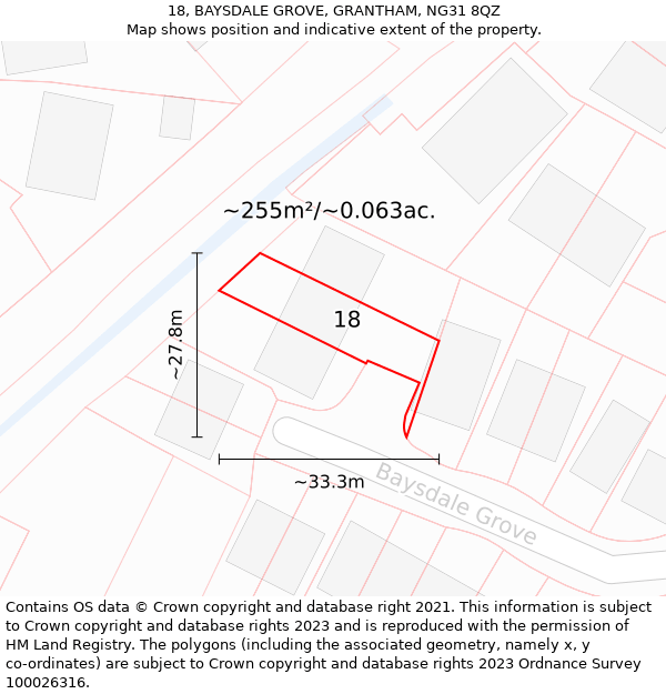 18, BAYSDALE GROVE, GRANTHAM, NG31 8QZ: Plot and title map