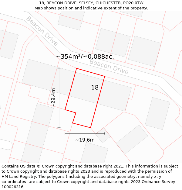 18, BEACON DRIVE, SELSEY, CHICHESTER, PO20 0TW: Plot and title map