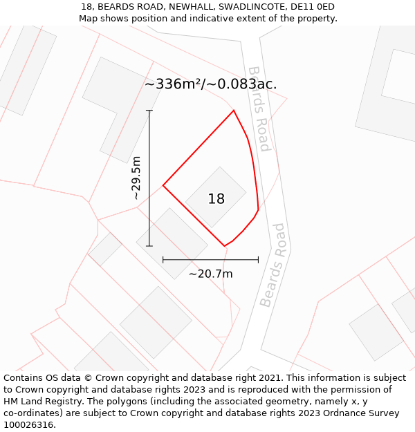 18, BEARDS ROAD, NEWHALL, SWADLINCOTE, DE11 0ED: Plot and title map