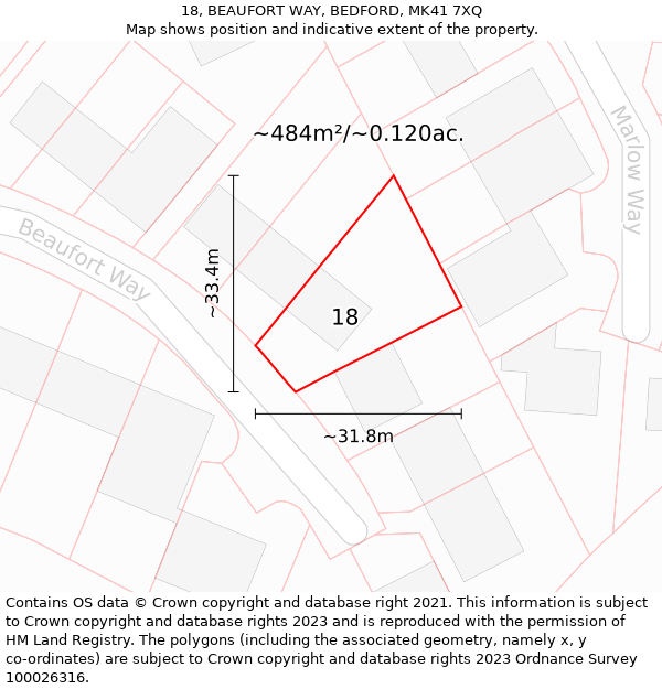 18, BEAUFORT WAY, BEDFORD, MK41 7XQ: Plot and title map