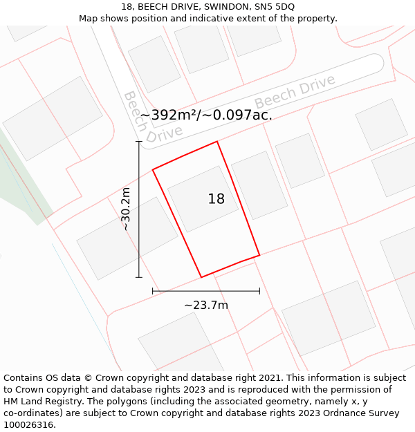 18, BEECH DRIVE, SWINDON, SN5 5DQ: Plot and title map