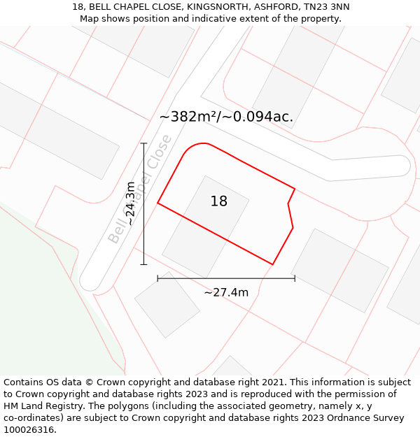18, BELL CHAPEL CLOSE, KINGSNORTH, ASHFORD, TN23 3NN: Plot and title map