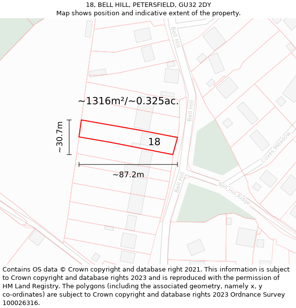 18, BELL HILL, PETERSFIELD, GU32 2DY: Plot and title map