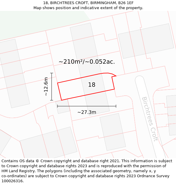 18, BIRCHTREES CROFT, BIRMINGHAM, B26 1EF: Plot and title map