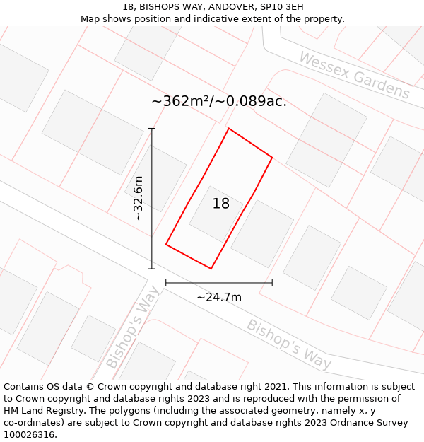 18, BISHOPS WAY, ANDOVER, SP10 3EH: Plot and title map