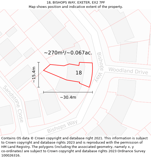18, BISHOPS WAY, EXETER, EX2 7PF: Plot and title map