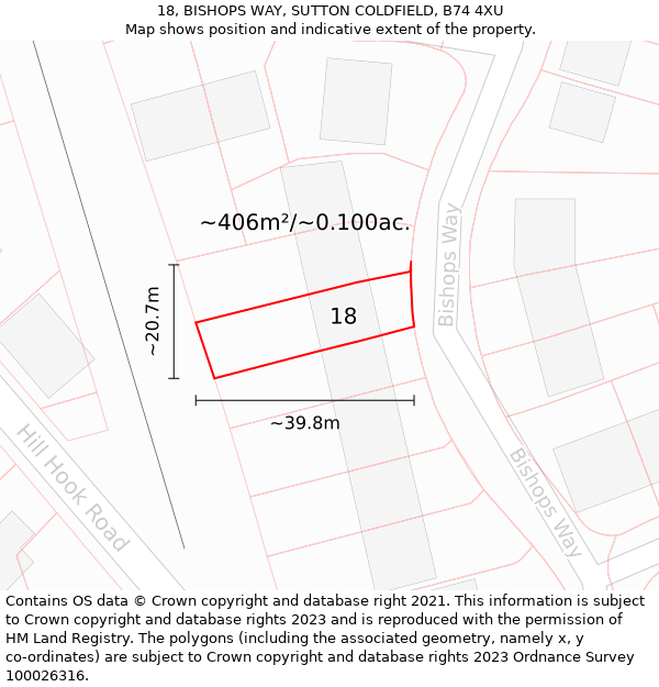 18, BISHOPS WAY, SUTTON COLDFIELD, B74 4XU: Plot and title map