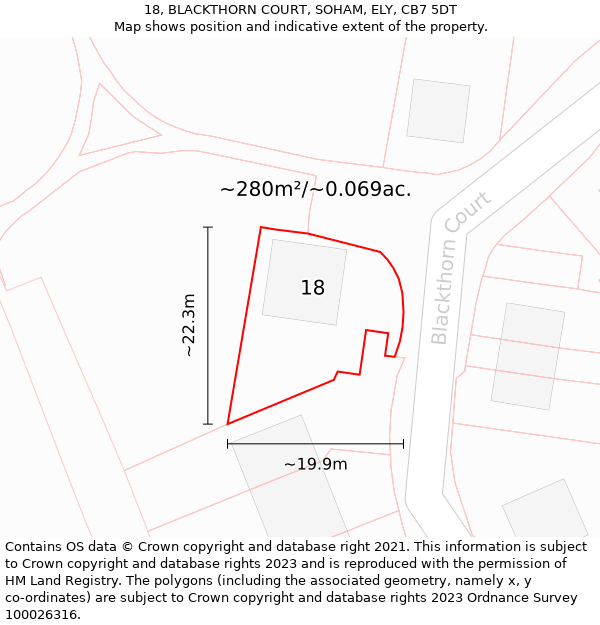 18, BLACKTHORN COURT, SOHAM, ELY, CB7 5DT: Plot and title map