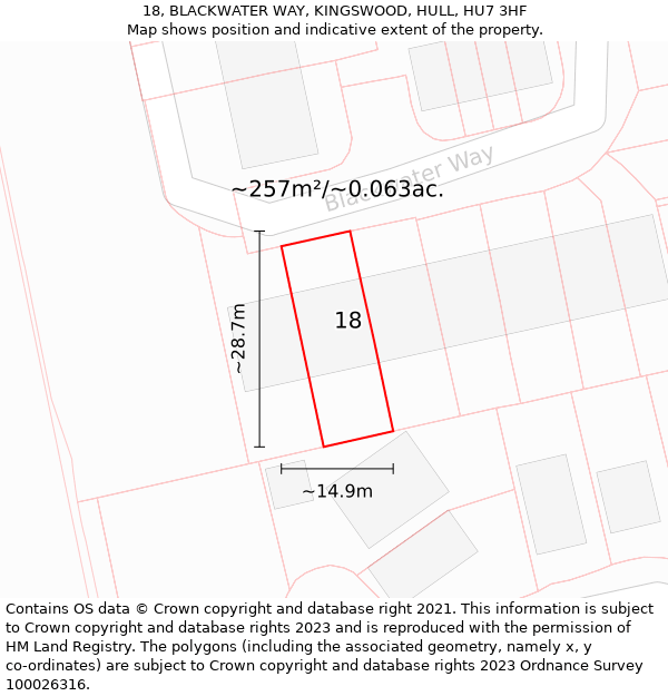 18, BLACKWATER WAY, KINGSWOOD, HULL, HU7 3HF: Plot and title map