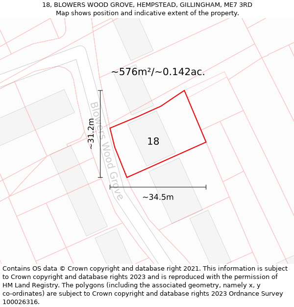 18, BLOWERS WOOD GROVE, HEMPSTEAD, GILLINGHAM, ME7 3RD: Plot and title map