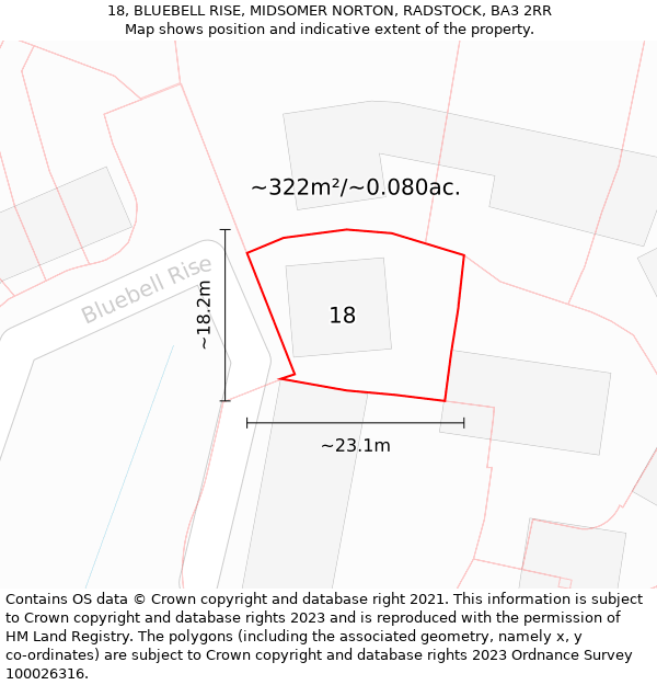 18, BLUEBELL RISE, MIDSOMER NORTON, RADSTOCK, BA3 2RR: Plot and title map