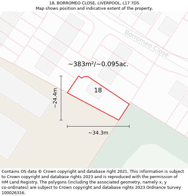 18, BORROMEO CLOSE, LIVERPOOL, L17 7DS: Plot and title map