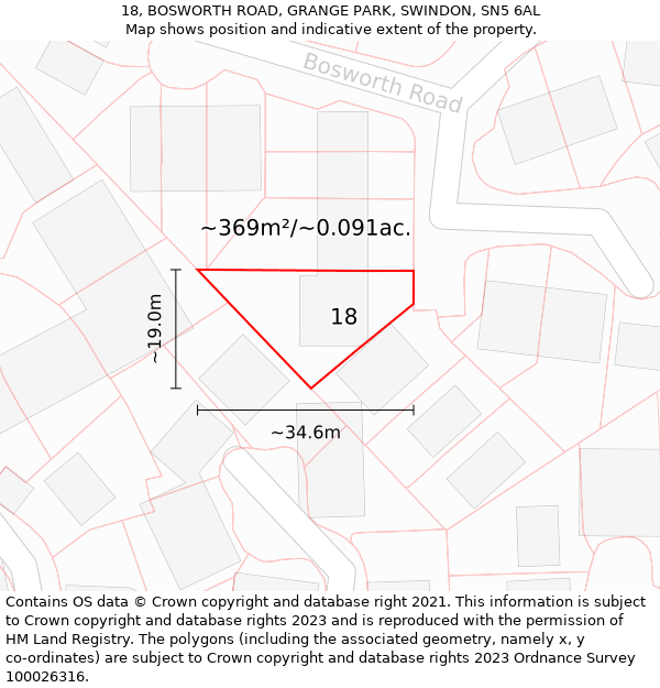 18, BOSWORTH ROAD, GRANGE PARK, SWINDON, SN5 6AL: Plot and title map