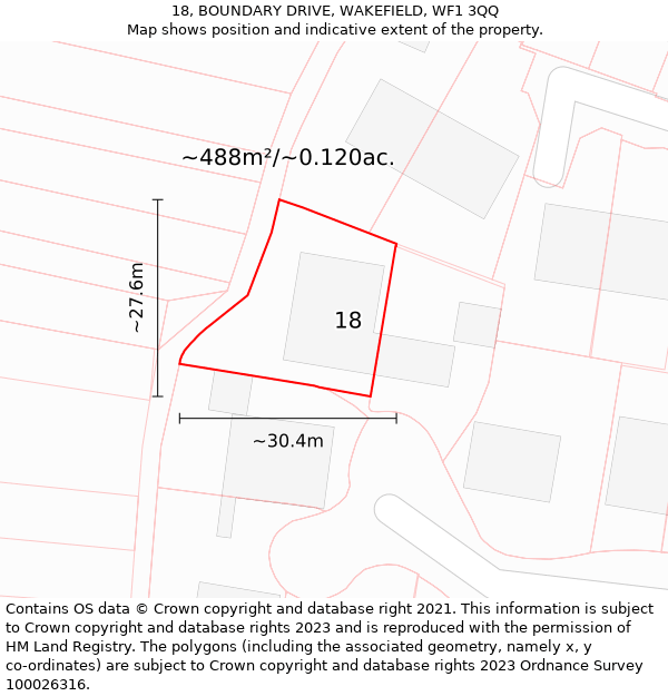 18, BOUNDARY DRIVE, WAKEFIELD, WF1 3QQ: Plot and title map