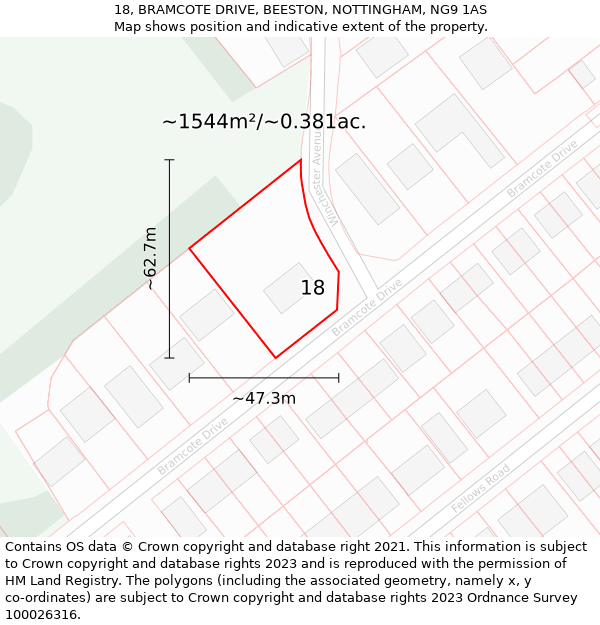 18, BRAMCOTE DRIVE, BEESTON, NOTTINGHAM, NG9 1AS: Plot and title map