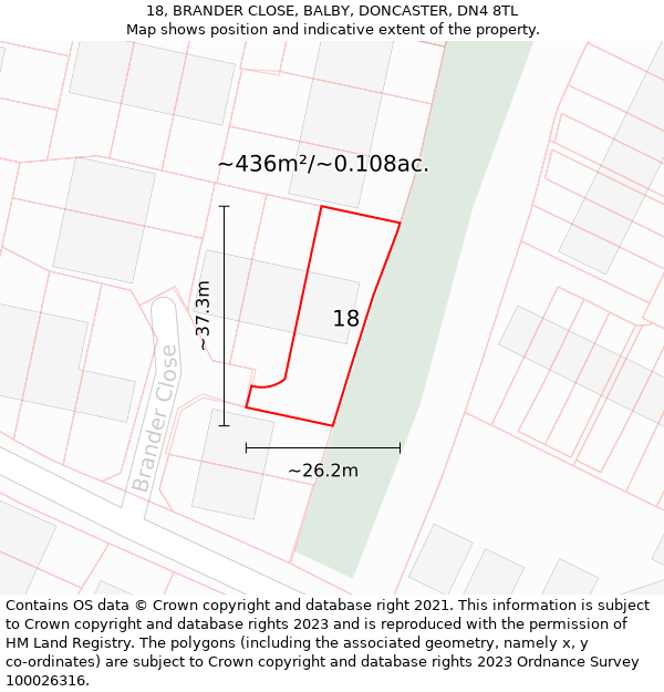 18, BRANDER CLOSE, BALBY, DONCASTER, DN4 8TL: Plot and title map