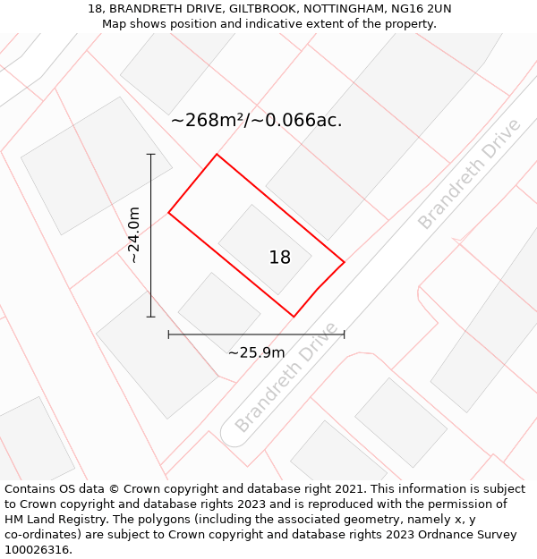 18, BRANDRETH DRIVE, GILTBROOK, NOTTINGHAM, NG16 2UN: Plot and title map