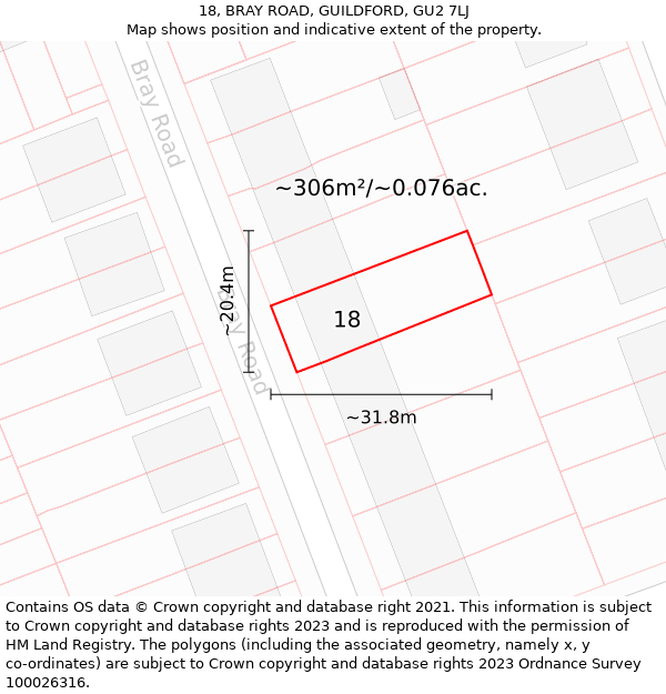 18, BRAY ROAD, GUILDFORD, GU2 7LJ: Plot and title map