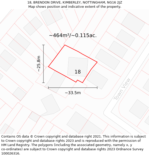 18, BRENDON DRIVE, KIMBERLEY, NOTTINGHAM, NG16 2JZ: Plot and title map