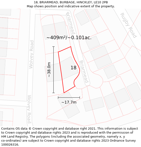 18, BRIARMEAD, BURBAGE, HINCKLEY, LE10 2PB: Plot and title map