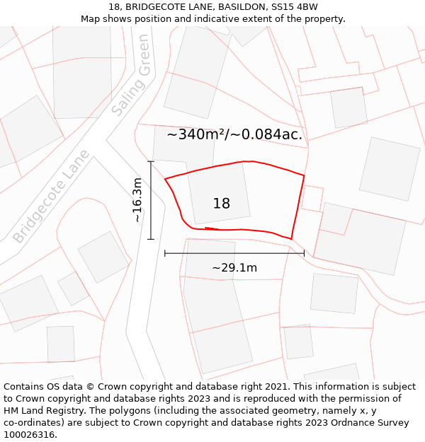 18, BRIDGECOTE LANE, BASILDON, SS15 4BW: Plot and title map