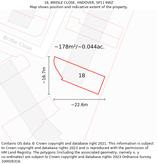 18, BRIDLE CLOSE, ANDOVER, SP11 6WZ: Plot and title map