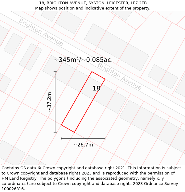 18, BRIGHTON AVENUE, SYSTON, LEICESTER, LE7 2EB: Plot and title map