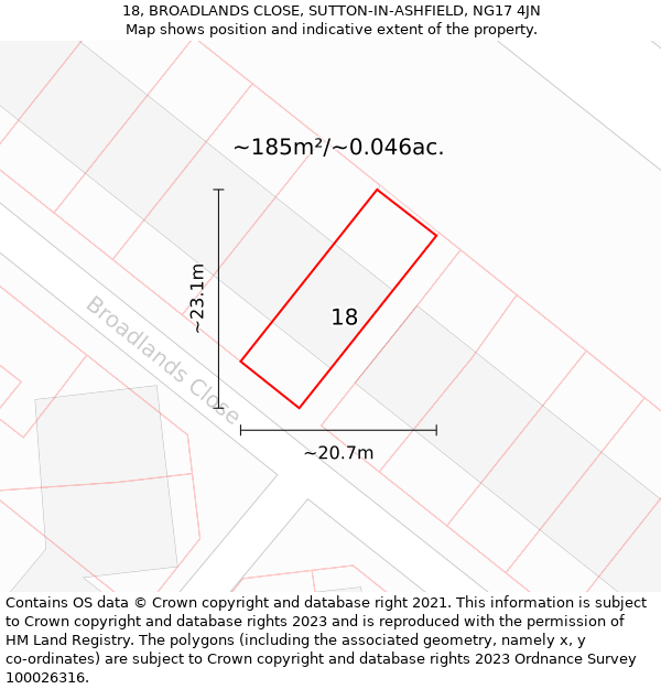 18, BROADLANDS CLOSE, SUTTON-IN-ASHFIELD, NG17 4JN: Plot and title map