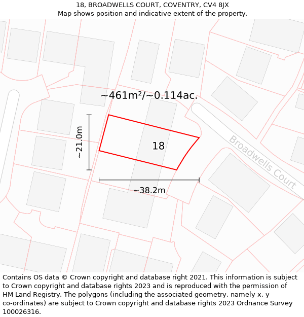 18, BROADWELLS COURT, COVENTRY, CV4 8JX: Plot and title map