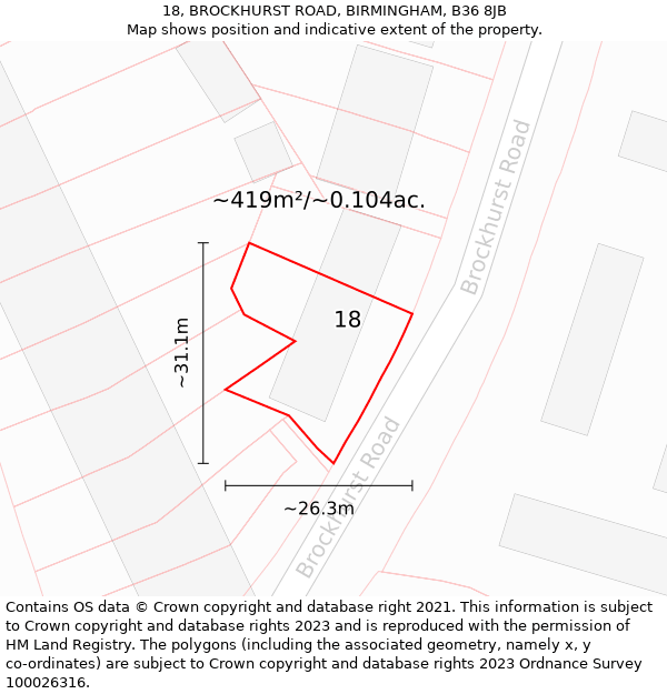 18, BROCKHURST ROAD, BIRMINGHAM, B36 8JB: Plot and title map