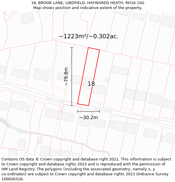 18, BROOK LANE, LINDFIELD, HAYWARDS HEATH, RH16 1SG: Plot and title map