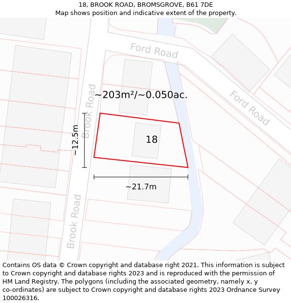 18, BROOK ROAD, BROMSGROVE, B61 7DE: Plot and title map