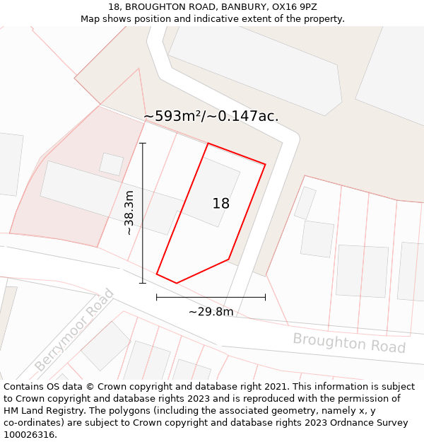 18, BROUGHTON ROAD, BANBURY, OX16 9PZ: Plot and title map